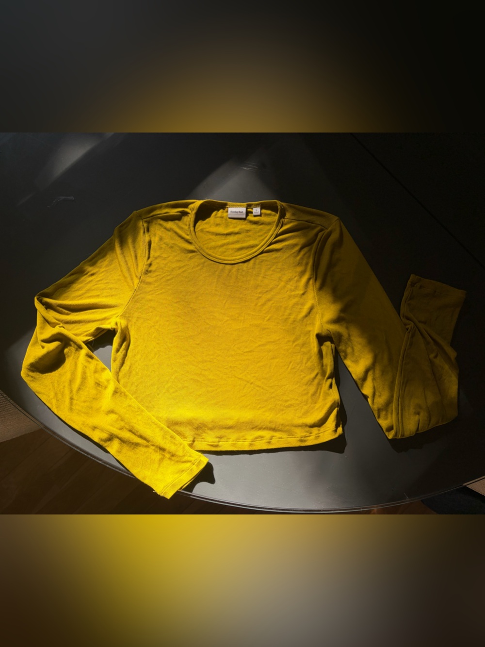 Sunday Best Aritzia Ribbed Pullover Cropped Long Sleece in Chartreuse